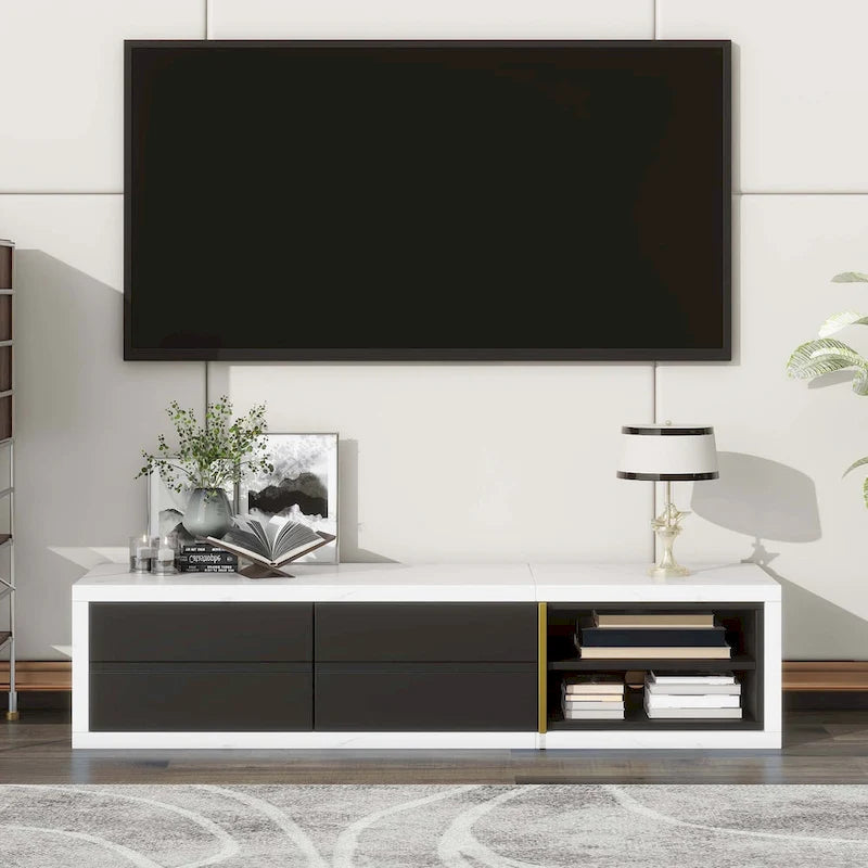 Extendable TV Stand with 2 Drawers and 4 Shelves