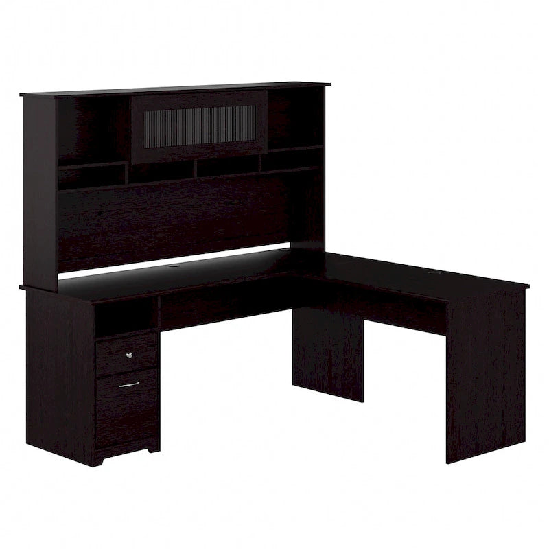 72W L-shaped Computer Desk with Hutch and Drawers