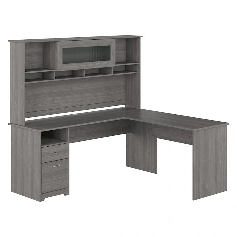 72W L-shaped Computer Desk with Hutch and Drawers