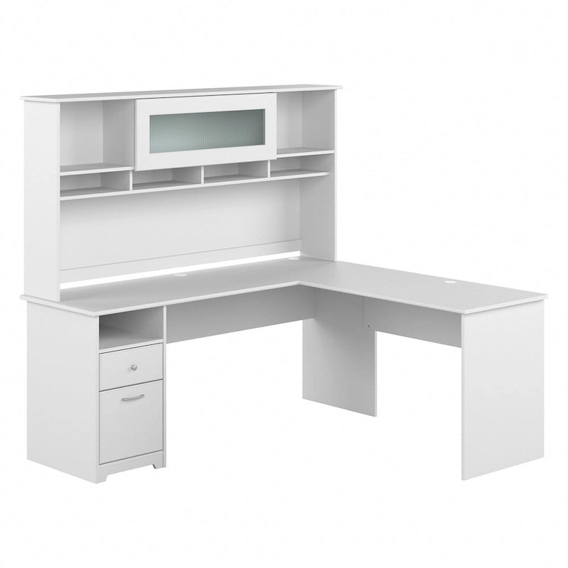 72W L-shaped Computer Desk with Hutch and Drawers