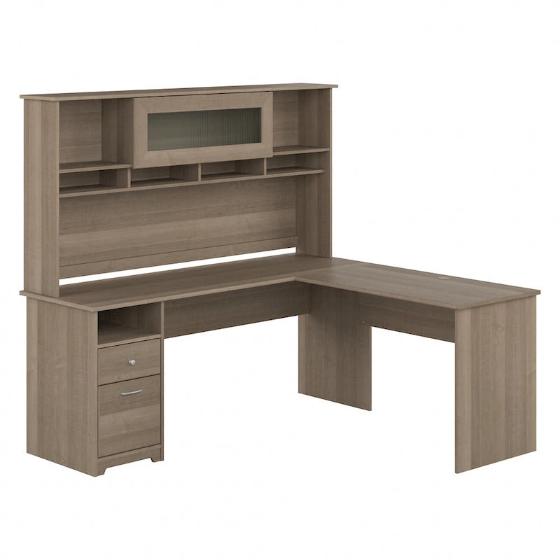 72W L-shaped Computer Desk with Hutch and Drawers