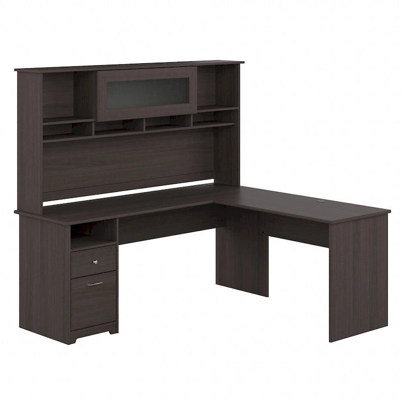 72W L-shaped Computer Desk with Hutch and Drawers