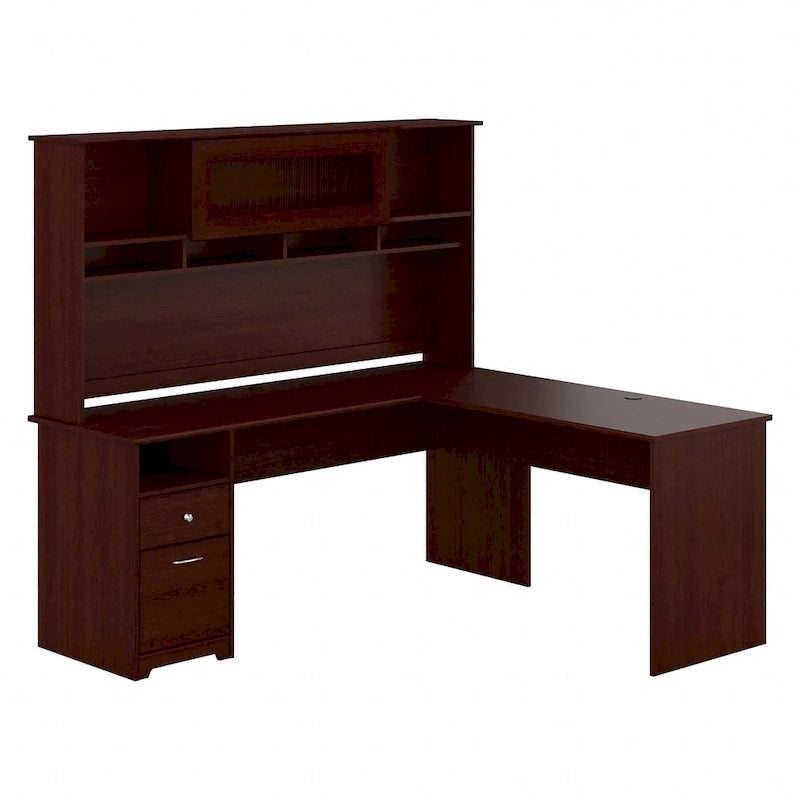 72W L-shaped Computer Desk with Hutch and Drawers