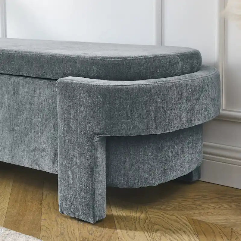 Chenille Upholstered Storage Bench with Turned Legs for Elegant Spaces
