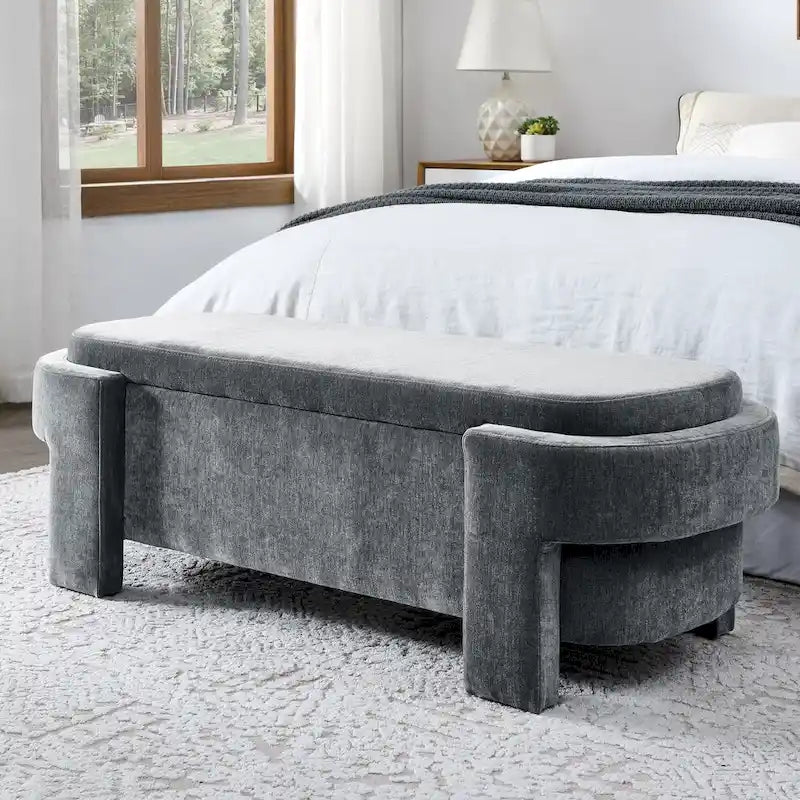 Chenille Upholstered Storage Bench with Turned Legs for Elegant Spaces