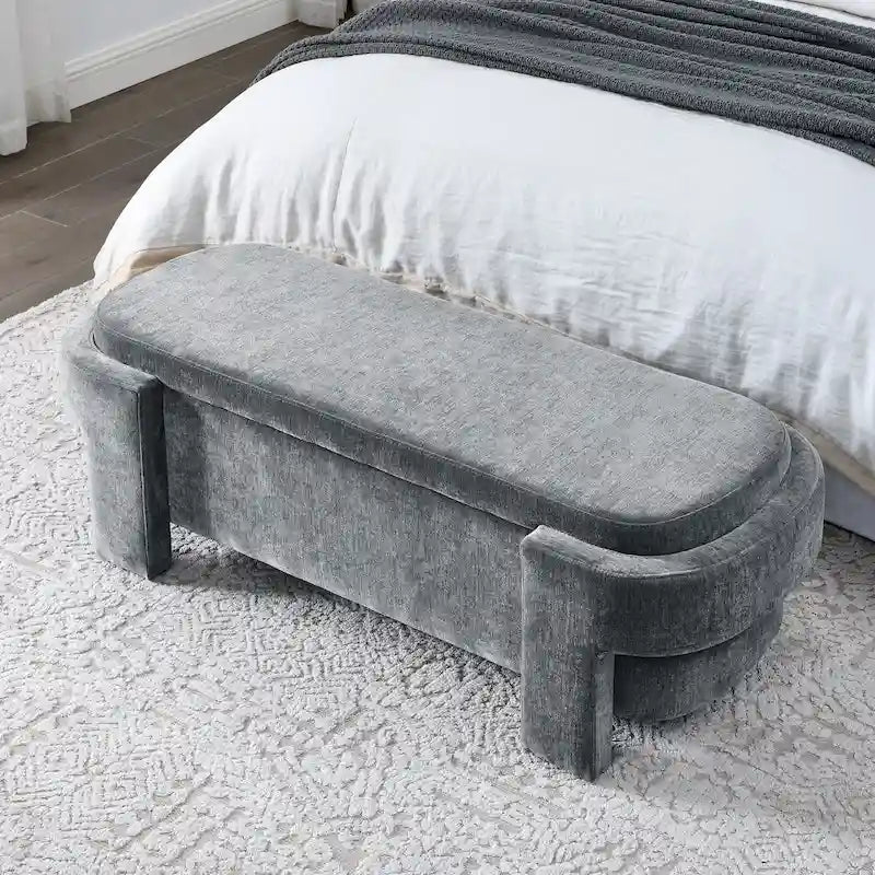 Chenille Upholstered Storage Bench with Turned Legs for Elegant Spaces