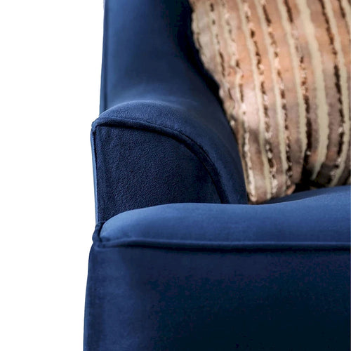 2pc Sofa Loveseat Set, 12 Pillows, Cabriole, Navy Blue Chenille