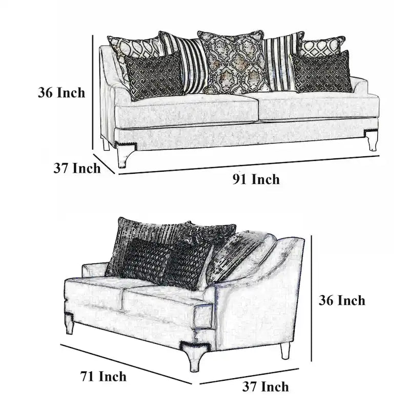2pc Sofa Loveseat Set, 12 Pillows, Cabriole, Navy Blue Chenille