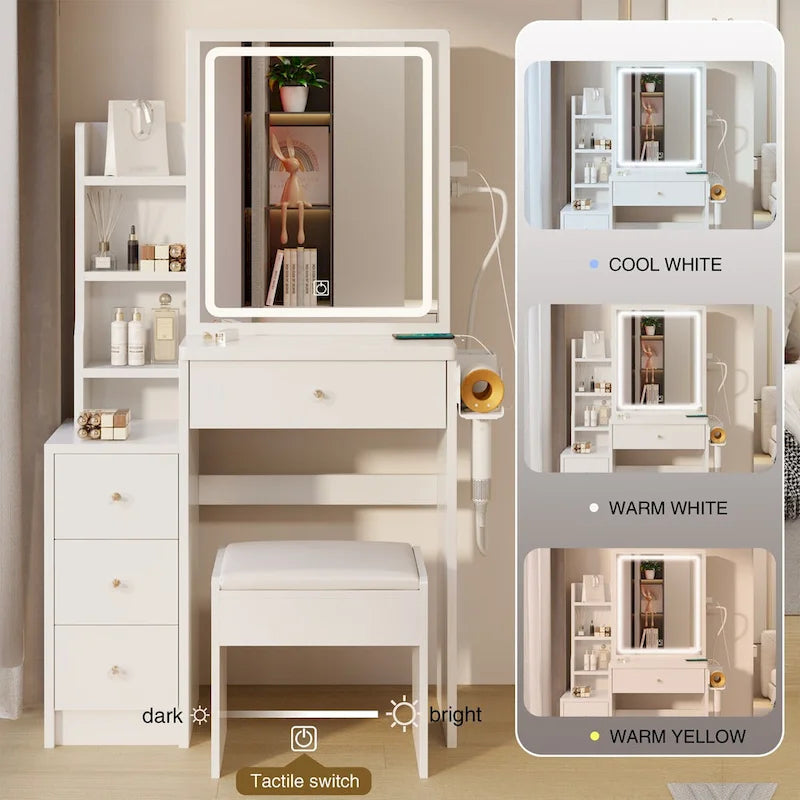 29.2 Small Size Left Bedside Cabinet Vanity Table + Cushioned Stool