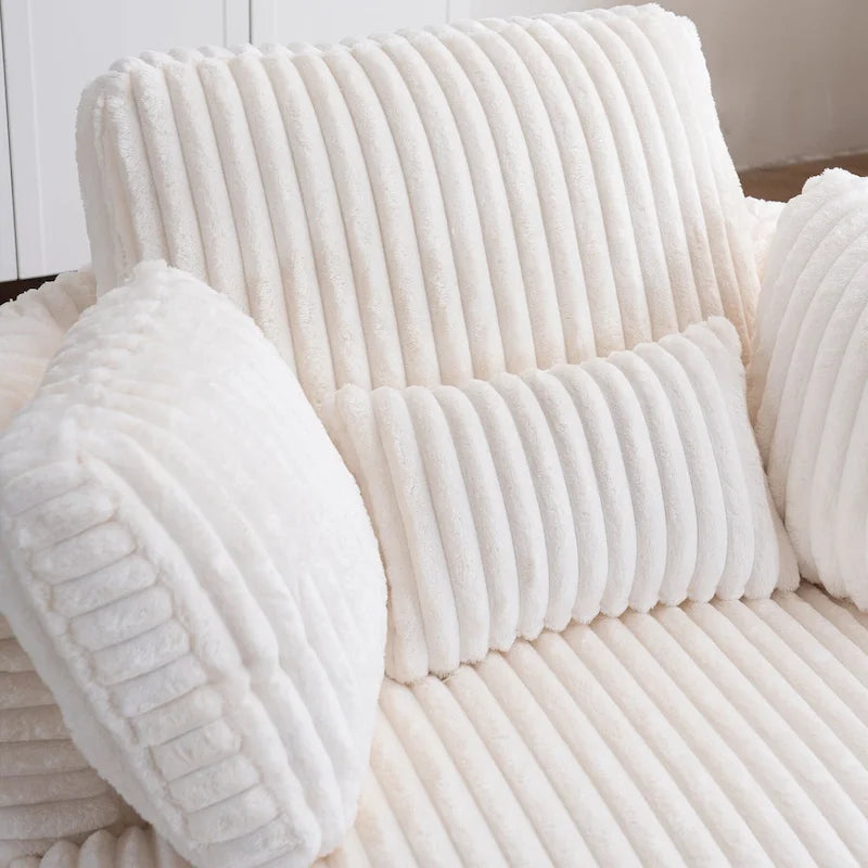 Oversized 360 Degreed Swivel Accent Chair Modern Soft Plush Corduroy Round Barrel Chair for Living Room Bedroom with Pillows