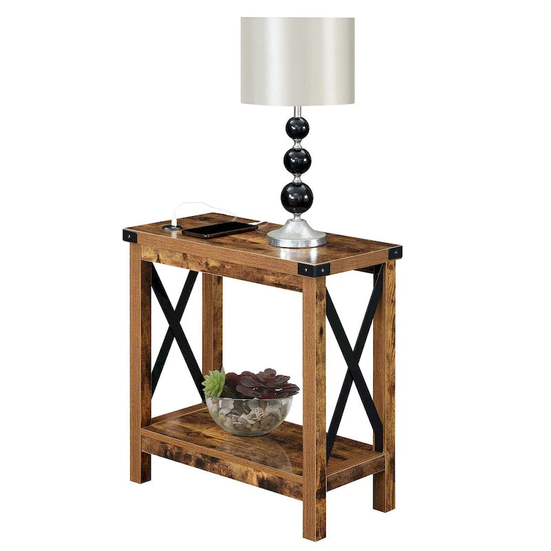 Chairside Table with Charging Station and Shelf