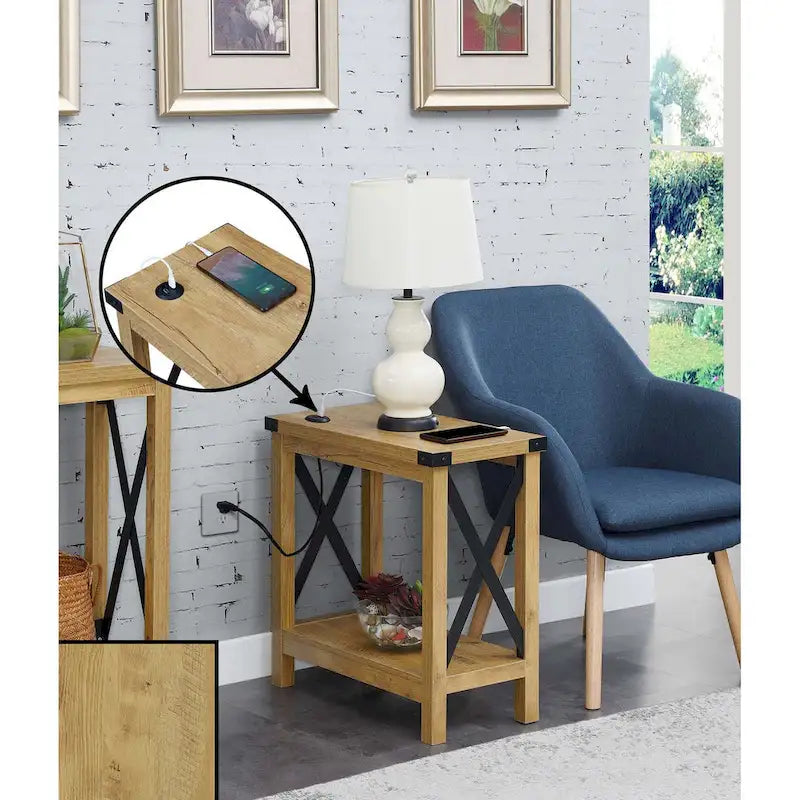 Chairside Table with Charging Station and Shelf