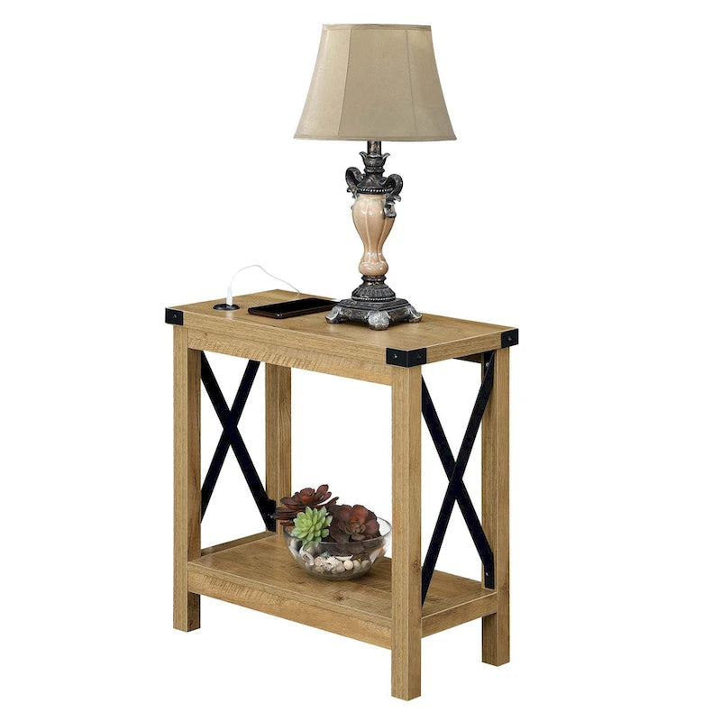 Chairside Table with Charging Station and Shelf
