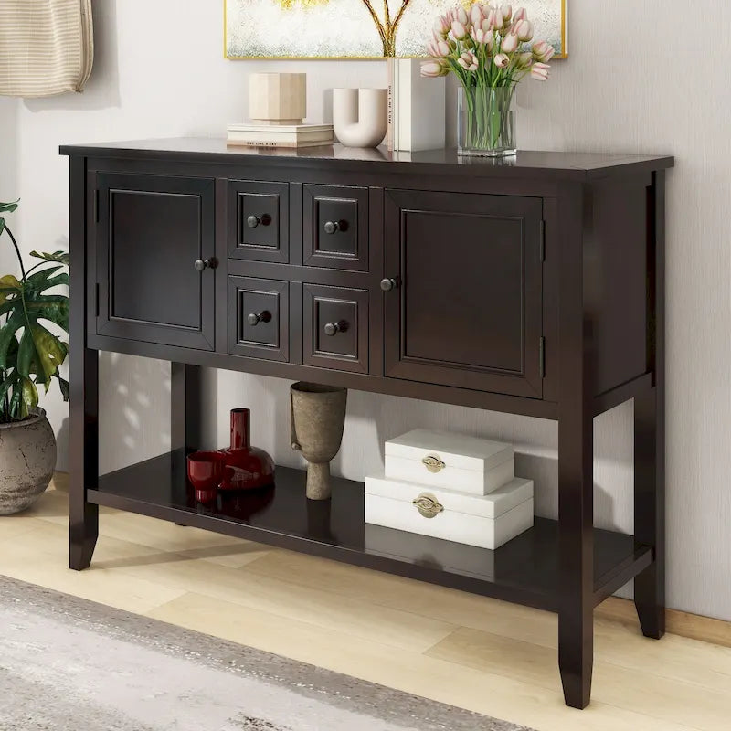 Vintage Console Table with 4 Drawers and Bottom Shelf