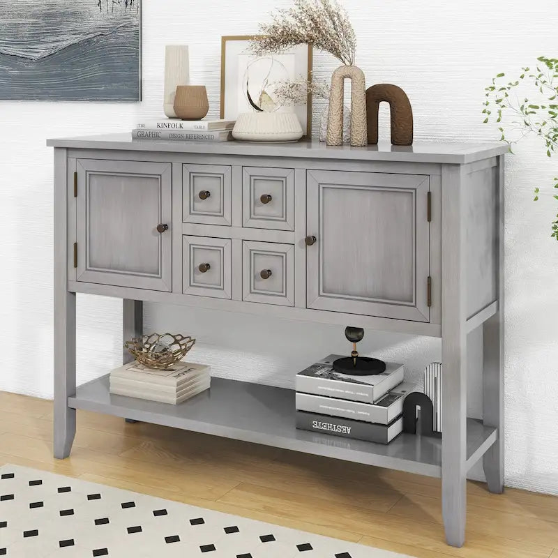 Vintage Console Table with 4 Drawers and Bottom Shelf