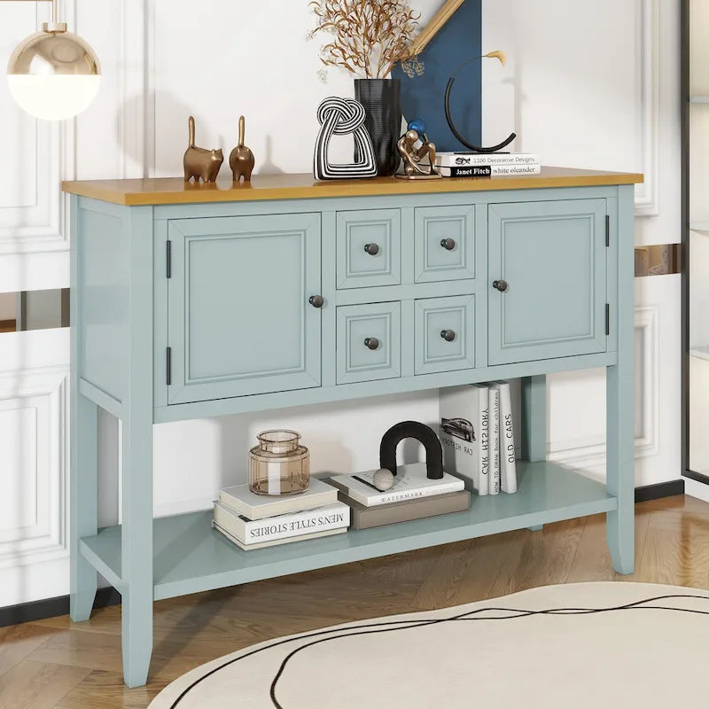 Vintage Console Table with 4 Drawers and Bottom Shelf