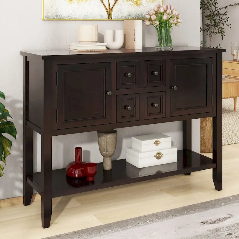 Vintage Console Table with 4 Drawers and Bottom Shelf