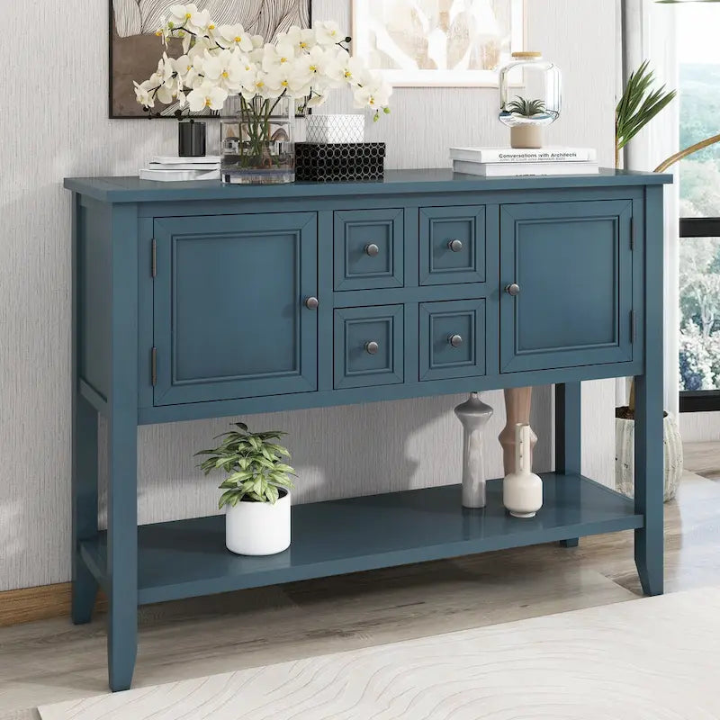 Vintage Console Table with 4 Drawers and Bottom Shelf