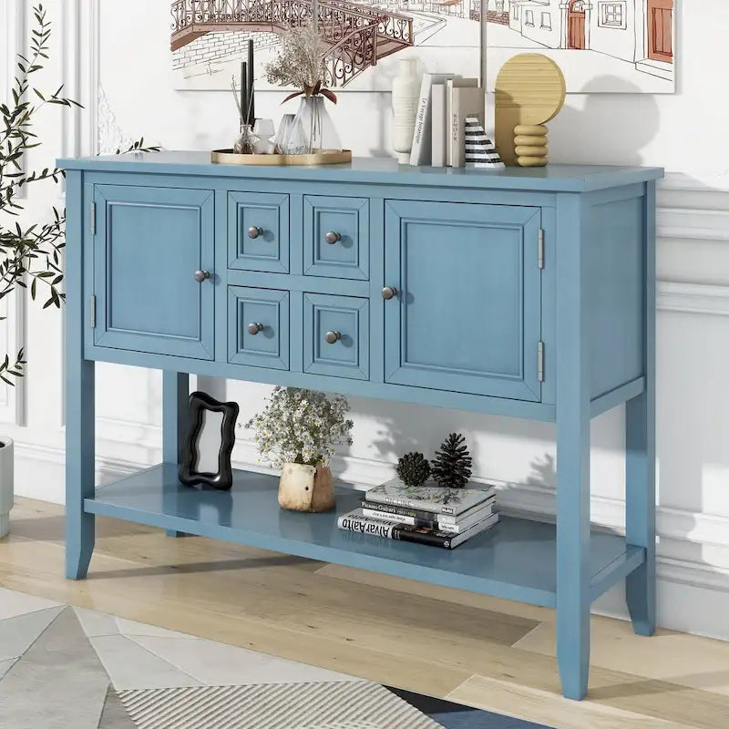 Vintage Console Table with 4 Drawers and Bottom Shelf