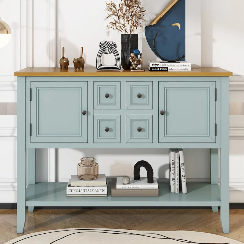 Vintage Console Table with 4 Drawers and Bottom Shelf
