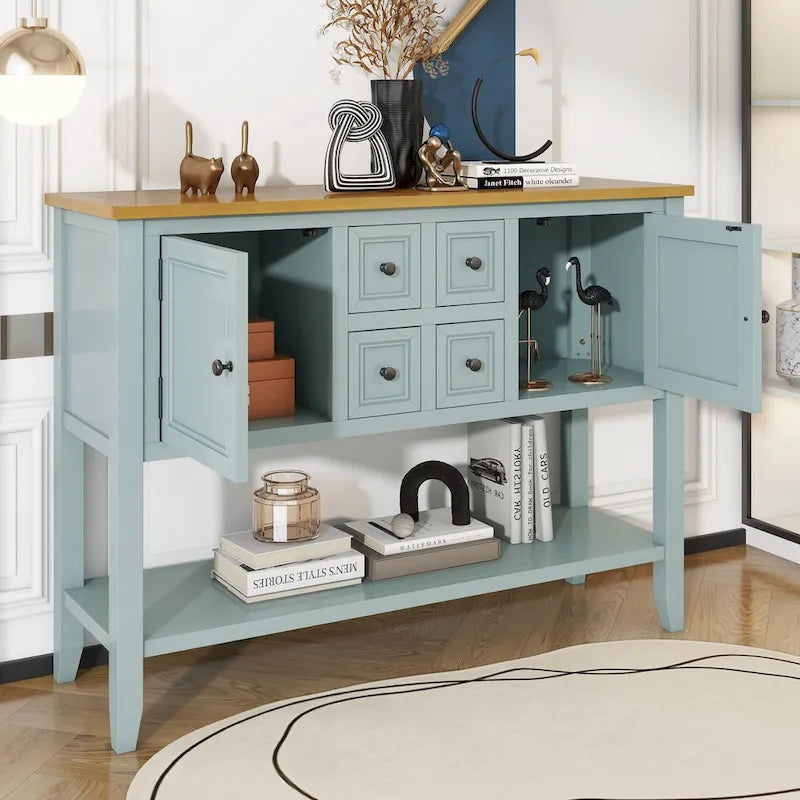 Vintage Console Table with 4 Drawers and Bottom Shelf