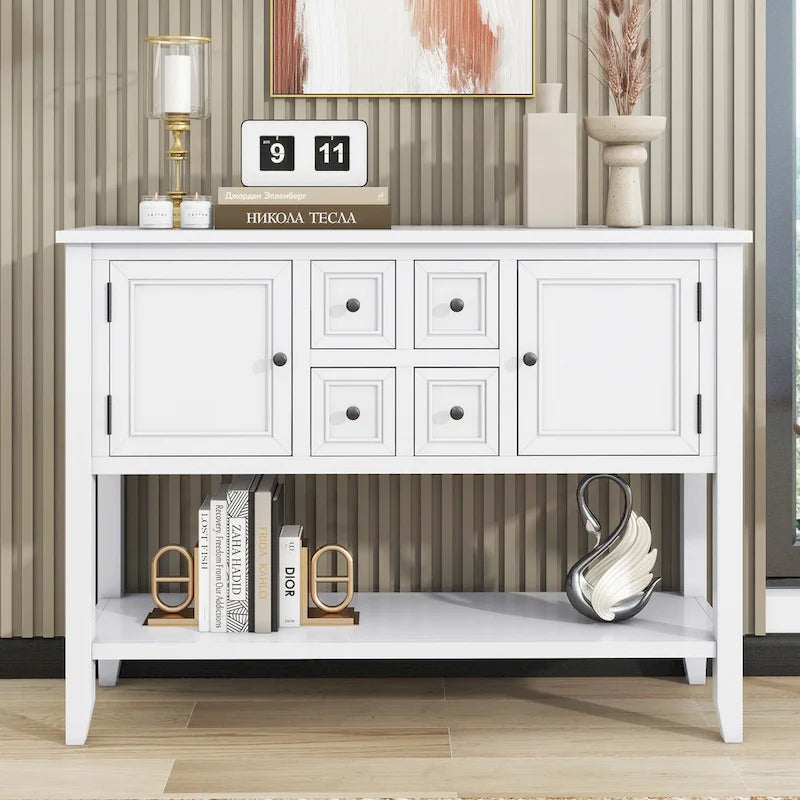 Vintage Console Table with 4 Drawers and Bottom Shelf
