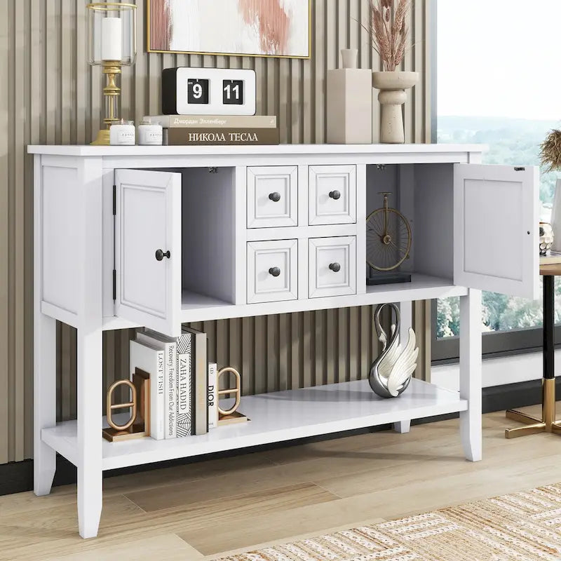 Vintage Console Table with 4 Drawers and Bottom Shelf