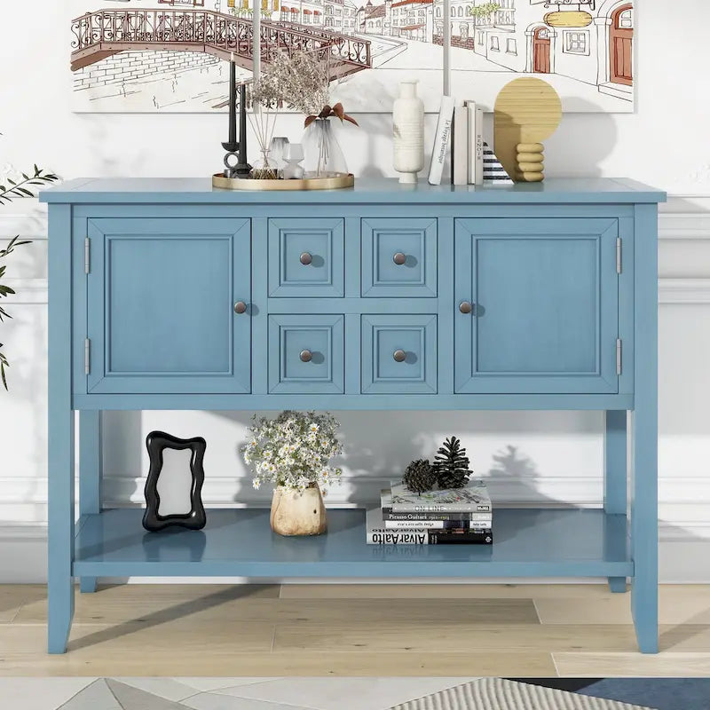 Vintage Console Table with 4 Drawers and Bottom Shelf