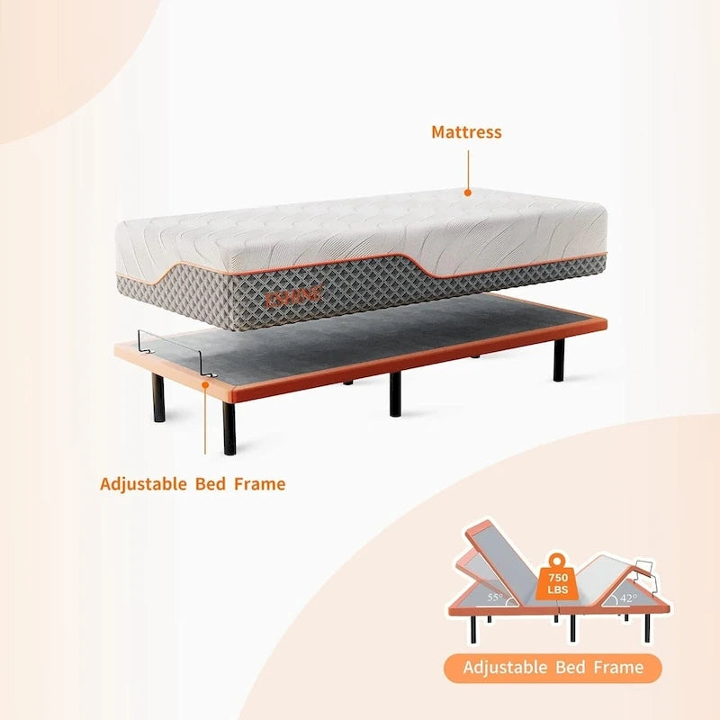 Adjustable Bed Frame - 12 inch Hybrid Memory Foam Mattress