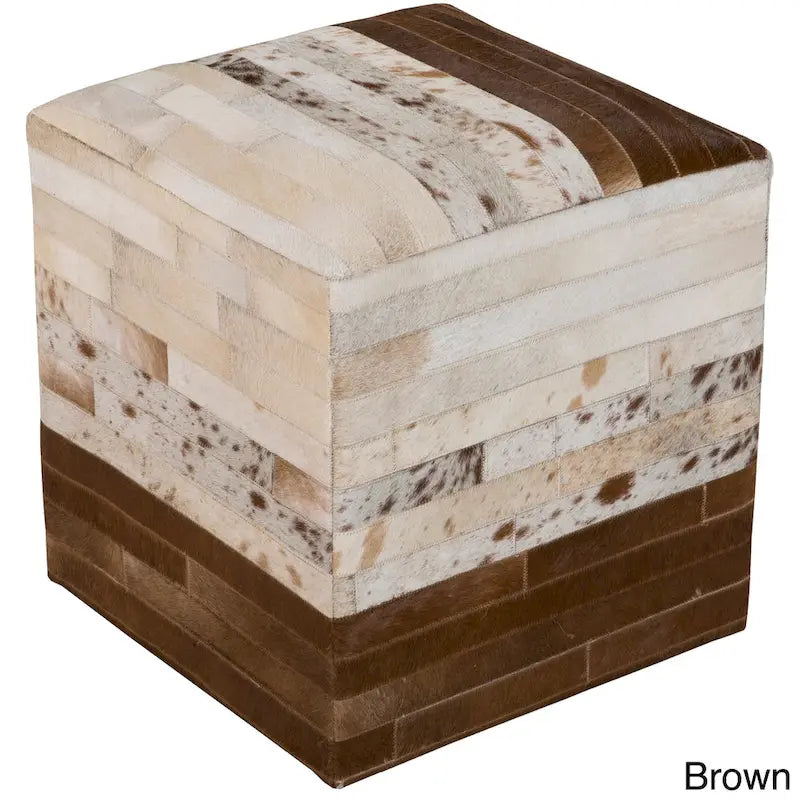 Leather Cowhide Cube Pouf Ottoman