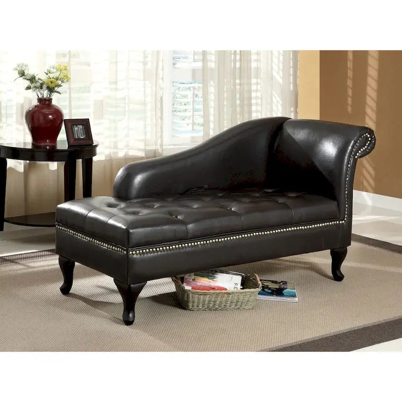 Modern Solid Wood Button Tufted Storage Chaise