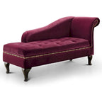 Chaise longue moderna in legno massiccio con bottoni e vano contenitore