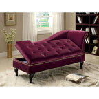 Chaise longue moderna in legno massiccio con bottoni e vano contenitore
