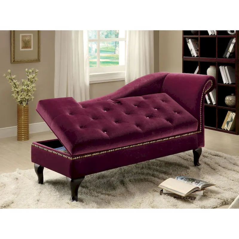 Modern Solid Wood Button Tufted Storage Chaise