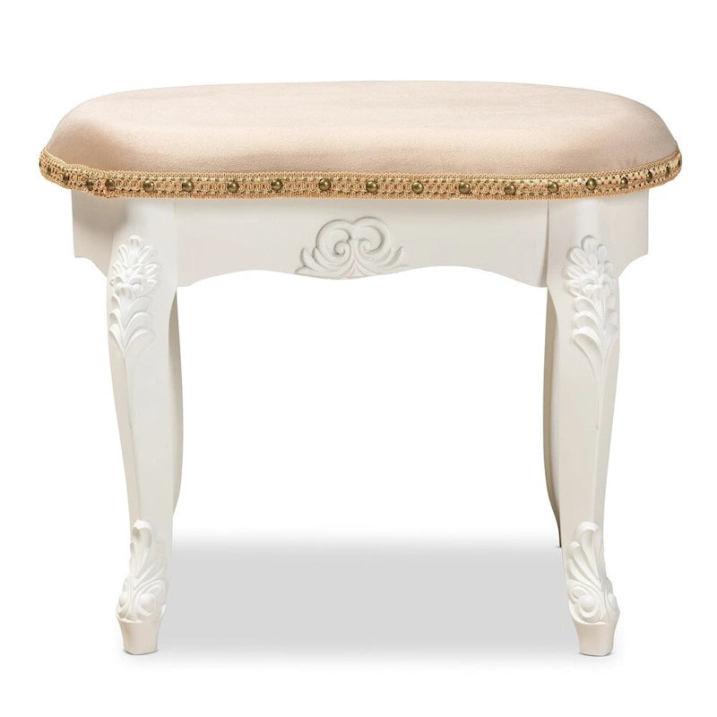 Traditional French Country Upholstered Vanity Ottoman
