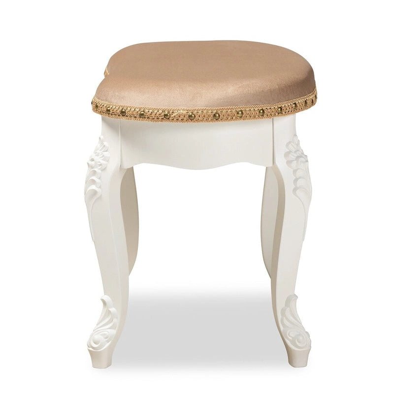 Traditional French Country Upholstered Vanity Ottoman