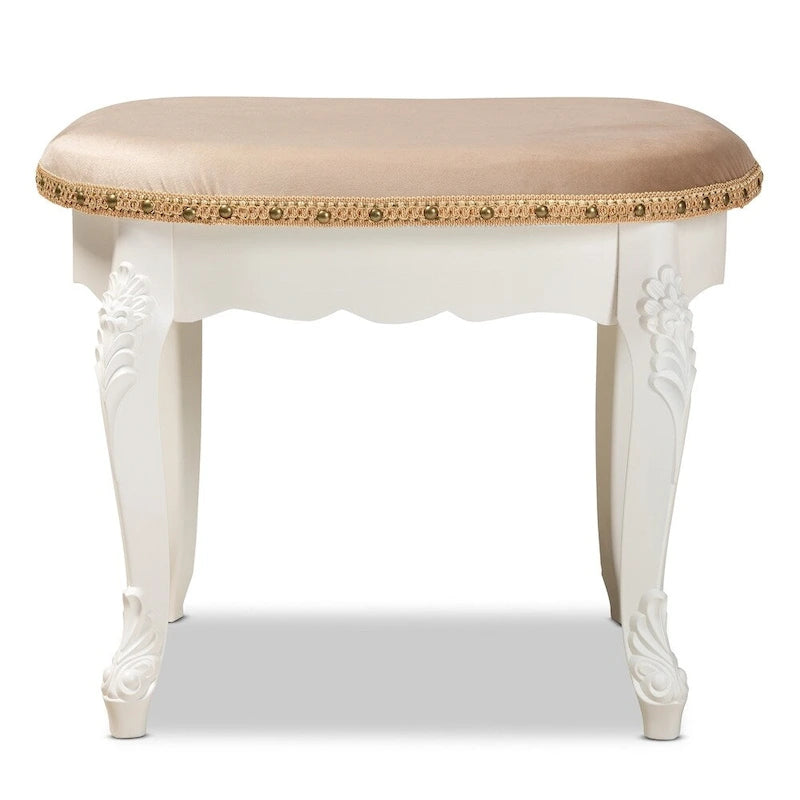 Traditional French Country Upholstered Vanity Ottoman