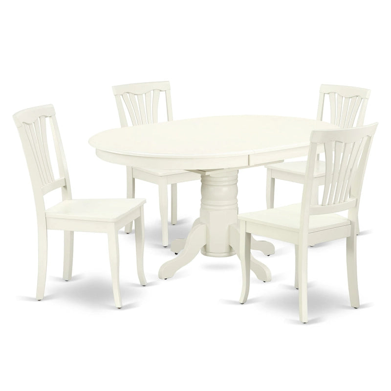 Dining Room Furniture Set- an Oval Kitchen Table and Wooden Seat Dining Chairs, Linen White(Pieces Option)