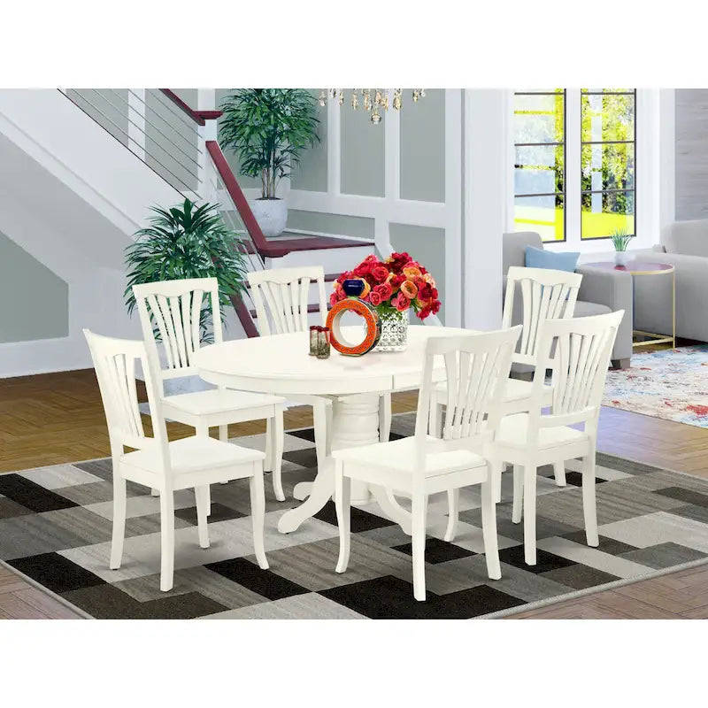 Dining Room Furniture Set- an Oval Kitchen Table and Wooden Seat Dining Chairs, Linen White(Pieces Option)