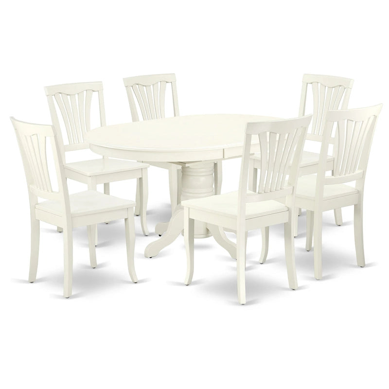 Dining Room Furniture Set- an Oval Kitchen Table and Wooden Seat Dining Chairs, Linen White(Pieces Option)
