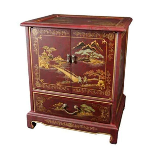 Handmade Lacquered Vintage Landscape End Table - 20.00W x 16.00D x 24.50H