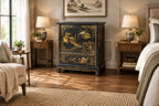 Handmade Lacquered Vintage Chinese Landscape End Table - 20.00W x 16.00D x 24.50H