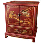 Tavolino laterale vintage con paesaggio laccato e realizzato a mano - 20.00W x 16.00D x 24.50H