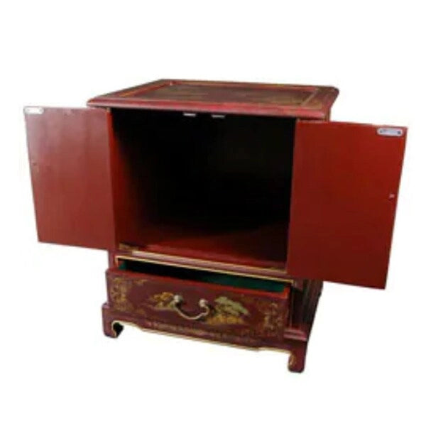 Handmade Lacquered Vintage Landscape End Table - 20.00W x 16.00D x 24.50H