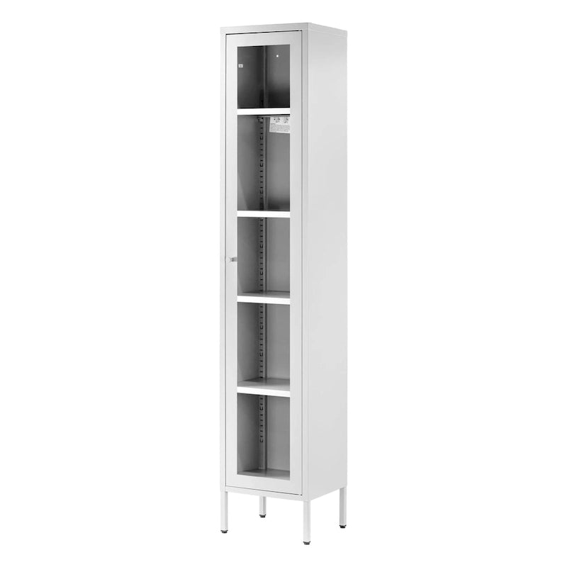 71-inch White Metal Cabinet with Clear Door