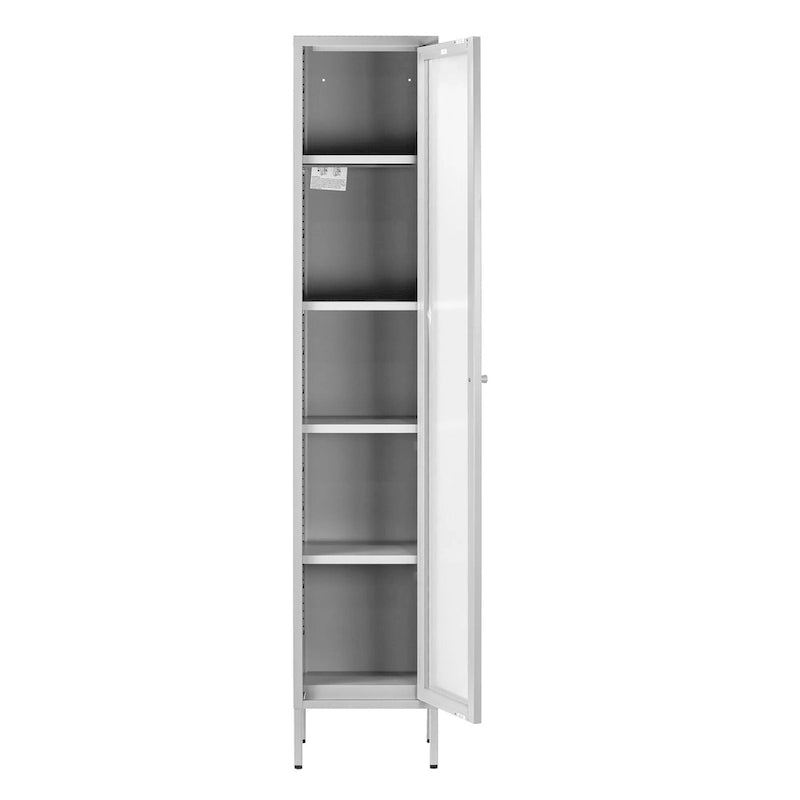 71-inch White Metal Cabinet with Clear Door