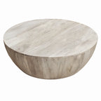 Runder Couchtisch aus Mangoholz, 36 Zoll, dezente Maserung, Weiß mit Used-Look - 35.5 x 35.5 x 12