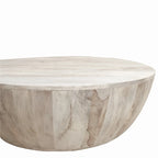 Runder Couchtisch aus Mangoholz, 36 Zoll, dezente Maserung, Weiß mit Used-Look - 35.5 x 35.5 x 12