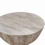 Runder Couchtisch aus Mangoholz, 36 Zoll, dezente Maserung, Weiß mit Used-Look - 35.5 x 35.5 x 12