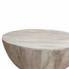 Runder Couchtisch aus Mangoholz, 36 Zoll, dezente Maserung, Weiß mit Used-Look - 35.5 x 35.5 x 12